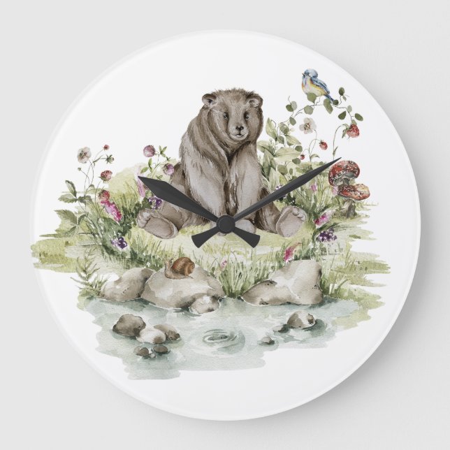 Woodland Bear Acrylic Wall Clock (Front)