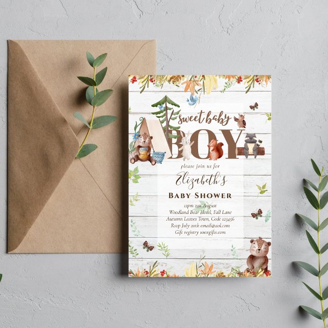 Woodland Bear Animals Boys Baby Shower Invitation (Creator Uploaded)