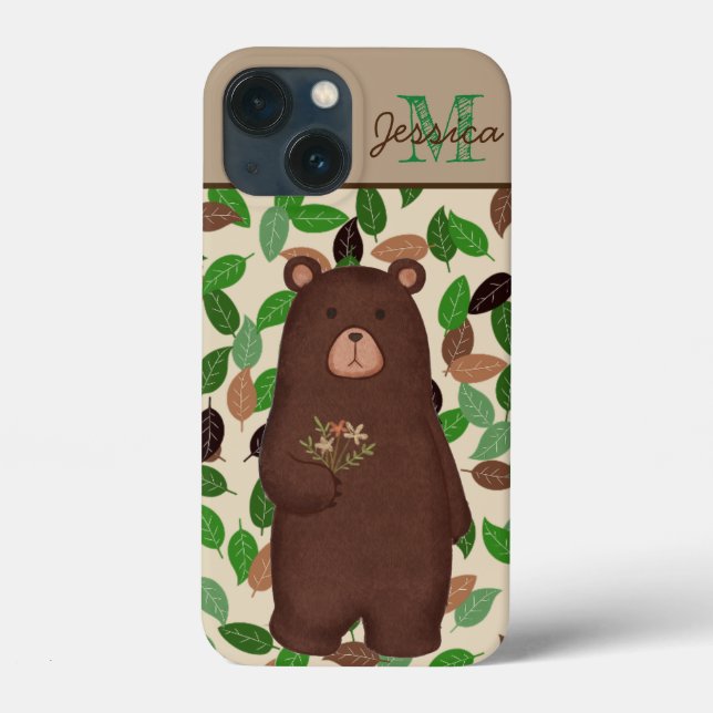 Woodland Bear Autumn Leaves Personalised Case-Mate iPhone Case (Back)