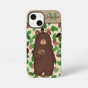 Woodland Bear Autumn Leaves Personalised iPhone 13 Mini Case
