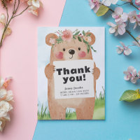 Woodland Bear Baby girl Shower Gratitude thank you