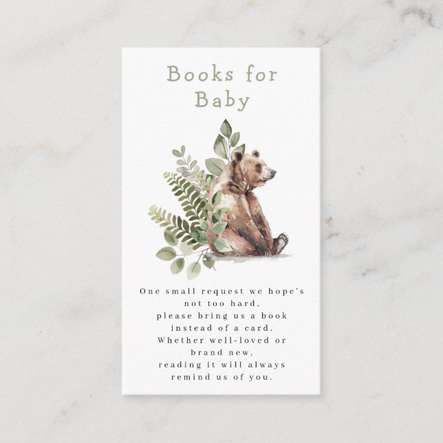 Woodland Bear Baby Shower Books for Baby Enclosure Card (Front)