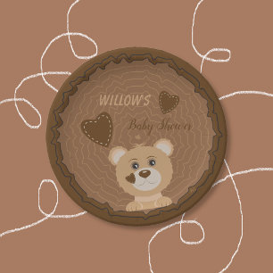Woodland Bear Baby Shower Brown Paper Plates