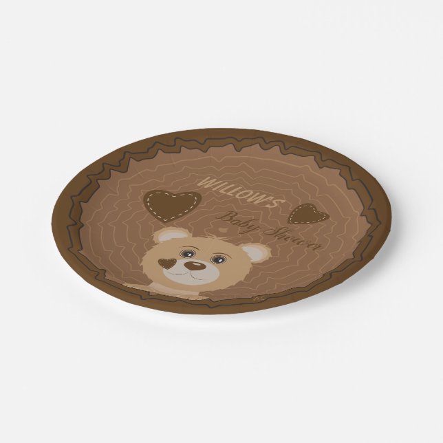 Woodland Bear Baby Shower Brown Paper Plates (Angled)
