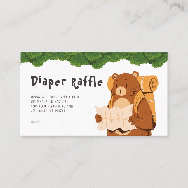 Woodland Bear Baby Shower Diaper Raffle Ticket (Front)