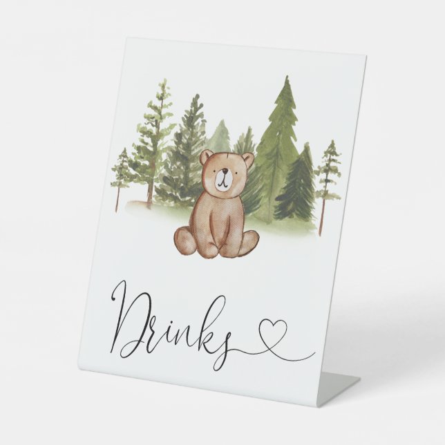 Woodland  Bear Baby Shower Drinks  Pedestal Sign (Front)