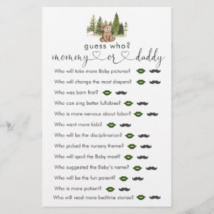 Woodland Bear Baby Shower "Guess Who" Game