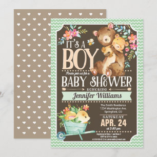 Woodland Bear Baby Shower Invitation Boy