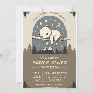Woodland Bear Baby Shower Invitation   Rustic Fore