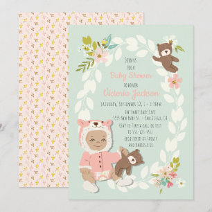 Woodland Bear baby shower invitations