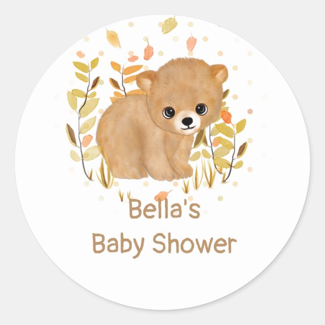 Woodland Bear Baby Shower Stickers (Front)