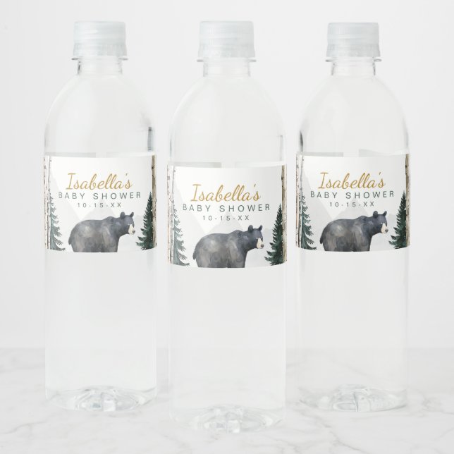 Woodland Bear Baby Shower Water Bottle Labels (Bottles)