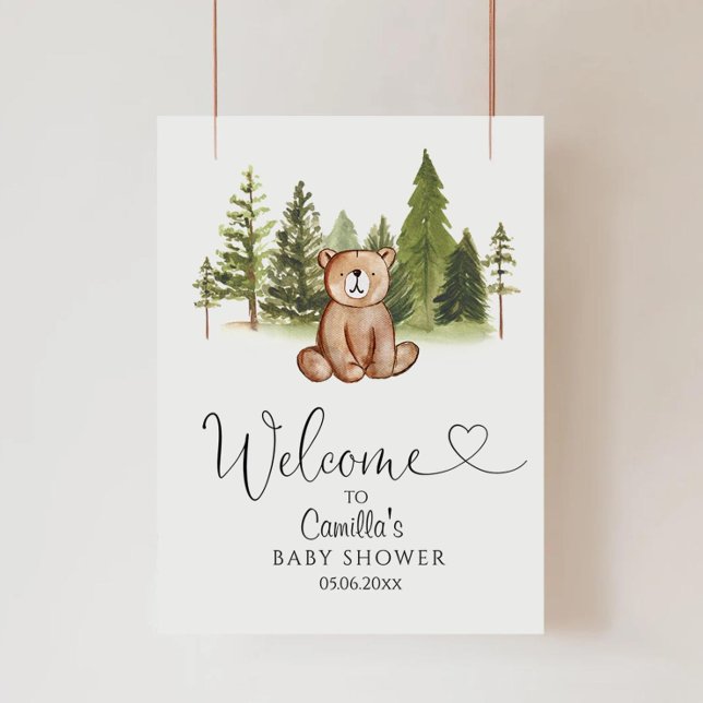 Woodland Bear Baby Shower Welcome Poster (Creator Uploaded)