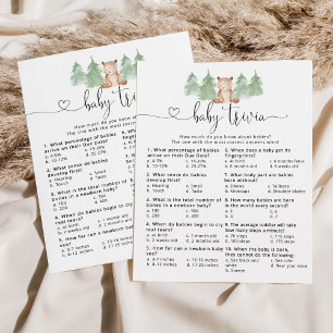 Woodland bear Baby trivia baby shower game