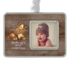 Woodland Bear Baby's 1st Christmas Photo Ornament