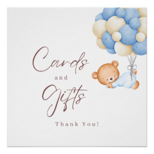 Woodland Bear Balloons Boy 1st Birthday Poster