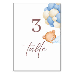 Woodland Bear Balloons Boy 1st Birthday   Table Number