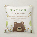 Woodland Bear Birth Announcement Pillow<br><div class="desc">A beautiful woodland forest themed birth announcement pillow featuring the option of personalised baby stats. A wide array of other baby pillows and products are available at my store.</div>
