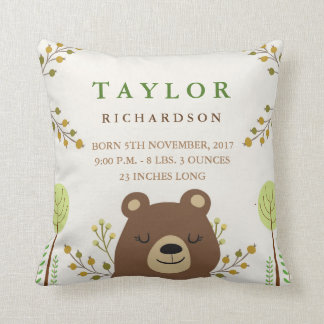 Woodland Bear Birth Announcement Pillow