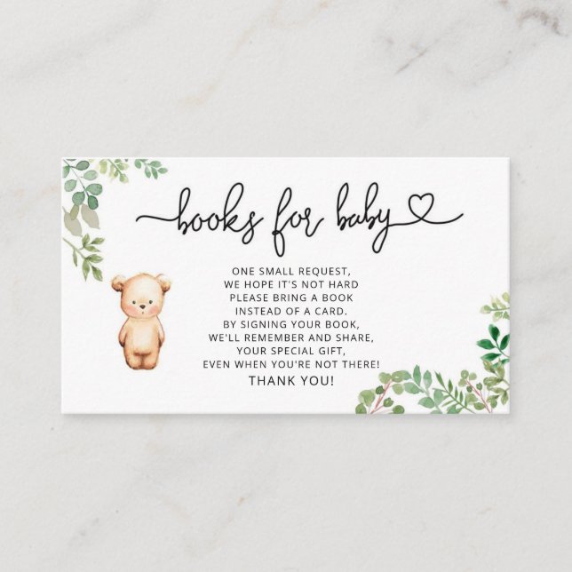 Woodland bear books for baby ticket enclosure card (Front)