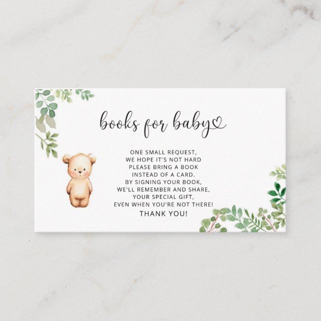 Woodland bear books for baby ticket enclosure card (Front)