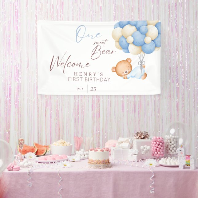 Woodland Bear Boy 1st Birthday Party Banner (Party)
