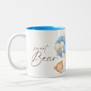 Woodland Bear Boy 1st Birthday Party Pastel Two-Tone Coffee Mug