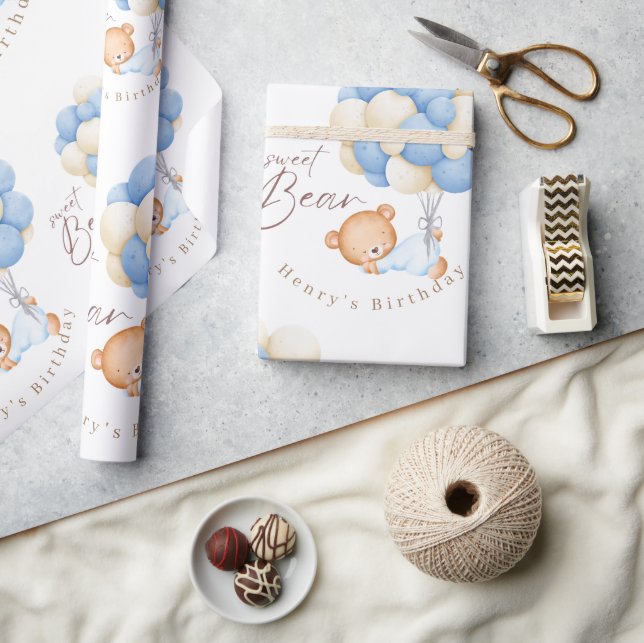 Woodland Bear Boy 1st Birthday Party Pastel  Wrapping Paper (Crafts)