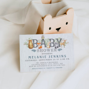 Woodland Bear Boy Baby Shower Invitation