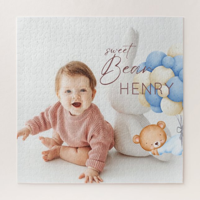 Woodland Bear Boy Birthday Party Photo Gifts Game Jigsaw Puzzle (Vertical)