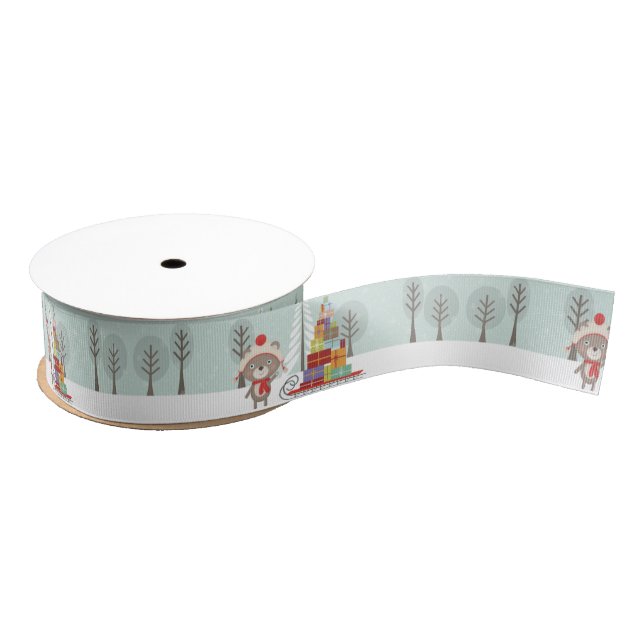 Woodland Bear Christmas Grosgrain Ribbon (Spool)