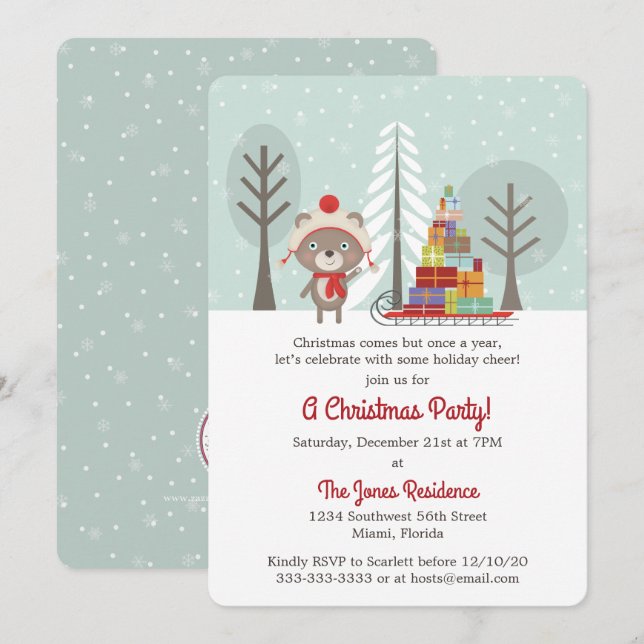 Woodland Bear Christmas Invitation (Front/Back)