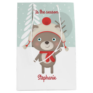 Woodland Bear Christmas Medium Gift Bag