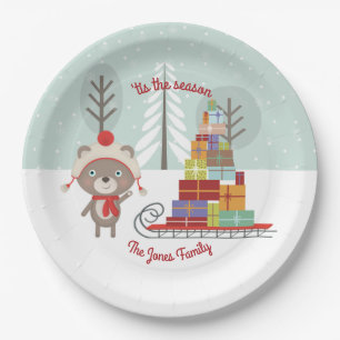 Woodland Bear Christmas Paper Plate