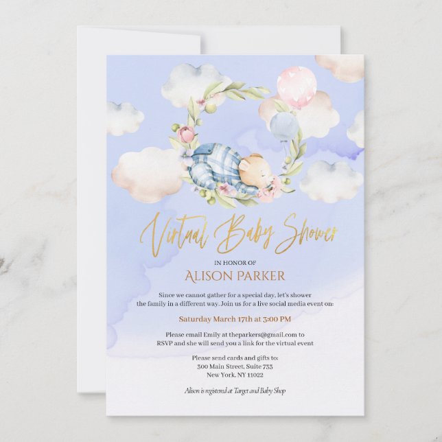 Woodland Bear Cloud Dream | Virtual Baby Shower Invitation (Front)