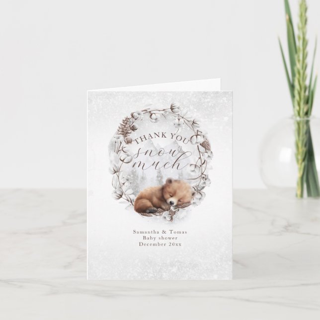 Woodland Bear Cold outside Winter Baby Shower Thank You Card (Front)