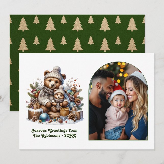 Woodland Bear Cub Family Cosy Forest Christmas Holiday Card (Front/Back)
