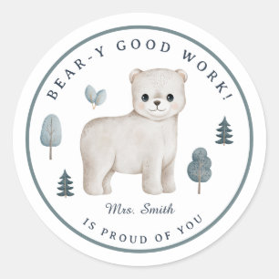 Woodland Bear Custom Teacher Reward Motivational Classic Round Sticker