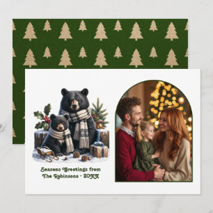 Woodland Bear Family Cosy Forest Christmas Photo Holiday Card