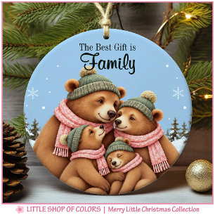 Woodland Bear Family Personalised Photo Christmas Ceramic Tree Decoration
