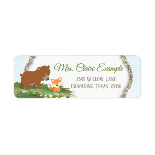 Woodland Bear Fox Baby Shower Return Address Label