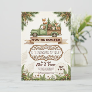 Woodland Bear Fox Truck Baby Invitation