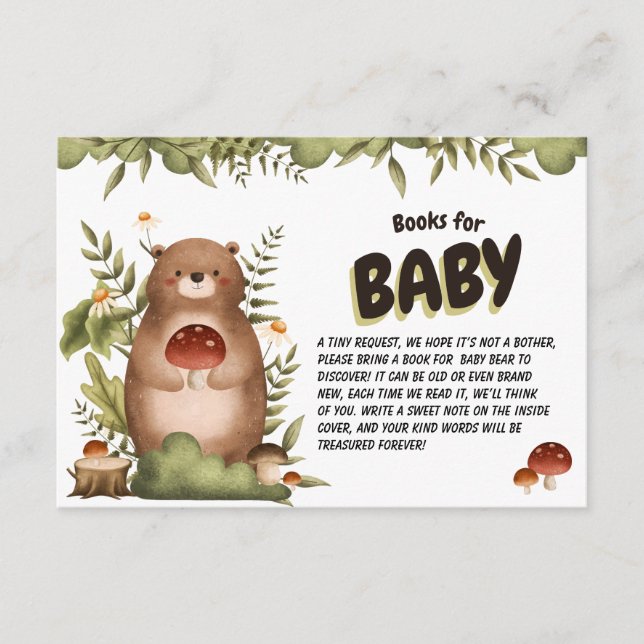 Woodland bear greenery whimsical Books for Baby Enclosure Card (Front)