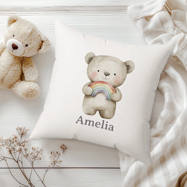 Woodland Bear Holding A Boho Rainbow Cute Cushion (Creator Uploaded)
