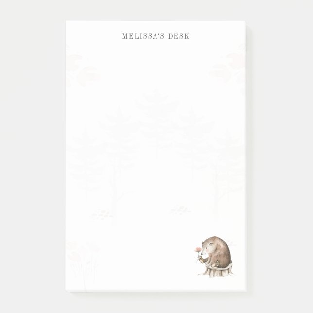 Woodland Bear Modern Stylish Watercolor Post-it Notes (Front)