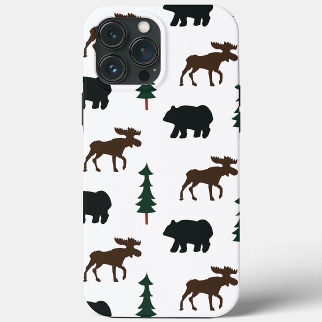 Woodland Bear Moose Pattern Rustic Tree Nature Case-Mate iPhone Case (Back)