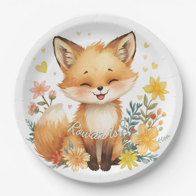 Woodland Bear Neutral Pastel Birthday Party Boy Paper Plate (Front)