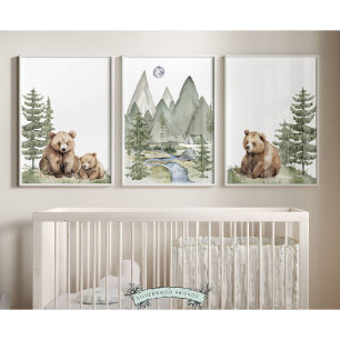 Woodland Bear Nursery Prints - Set of 3
