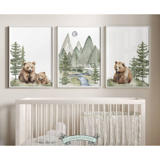 Woodland Bear Nursery Prints - Set of 3