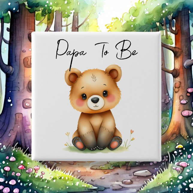 Woodland Bear Papa To Be Baby Shower 15 Cm Square Badge (Creator Uploaded)